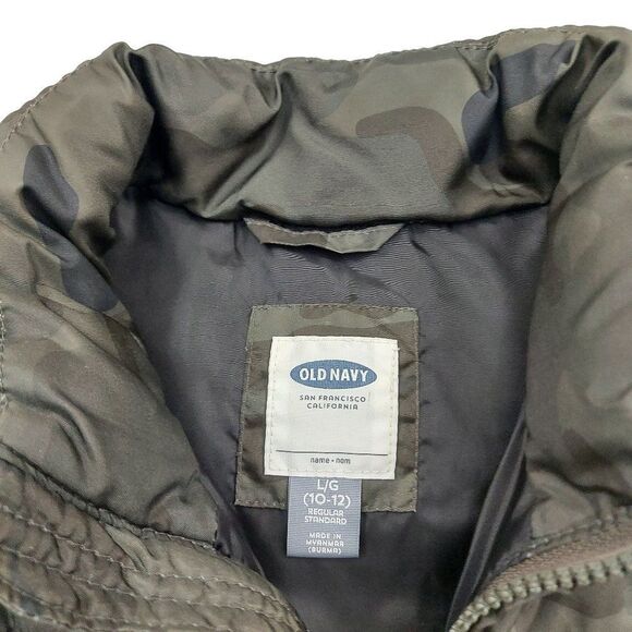 Old Navy Camo Puffer Vest Boys Large 10-12 Green Full Zip Insulated - Picture 10 of 11